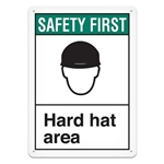 ANSI Safety Sign, Safety First Hard Hat Area