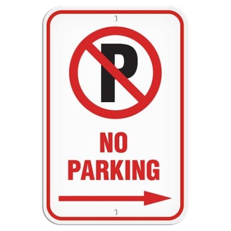 Parking Lot Sign No Parking with Right Arrow