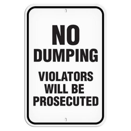 Parking Lot Sign No Dumping Violators Will Be Prosecuted