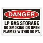 OSHA Safety Sign Danger LP Gas Storage No Smoking Or Open Flames Within 50 Ft