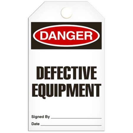 Safety Tag Danger Defective Equipment