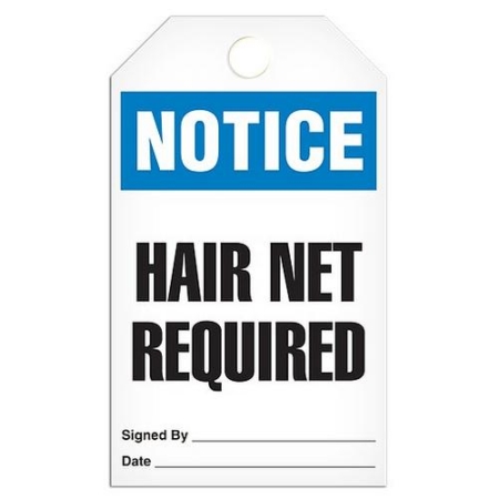 Safety Tag Notice Hair Net Required