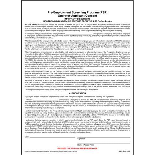 Pre-Employment Screening Program PSP Operator Applicant Consent Form