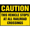 Caution, This Vehicle Stops At All Railroad Crossings Decal with Icon
