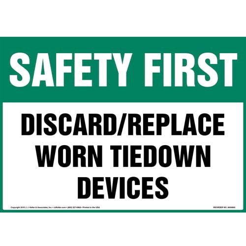 Safety First: Discard/Replace Worn Tiedown Devices Sign