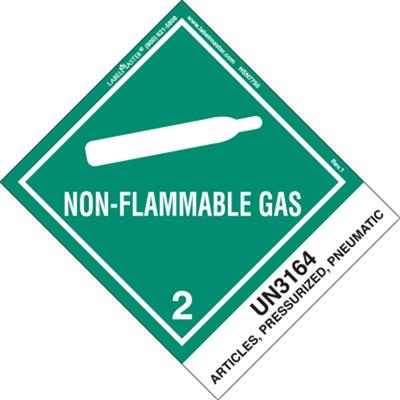 Non-Flammable Gas Label, UN 3164 Articles, Pressurized, Pneumatic