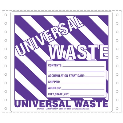 Universal Waste Label with Generator Info Pin Feed Paper