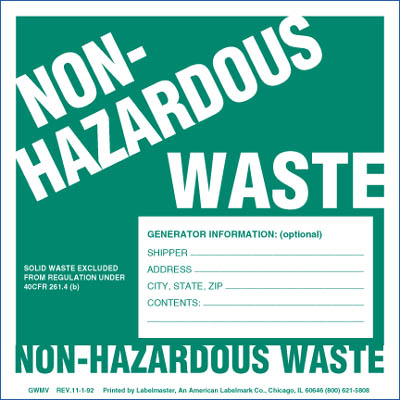 Non Hazardous Waste Label with Generator Info Paper