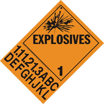 Explosives 1 Placard With Tabs, Remobale Vinyl, 25ct