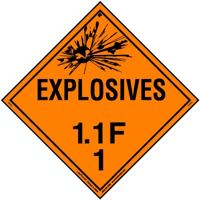Explosive Class 1.1 F Placard, Vinyl