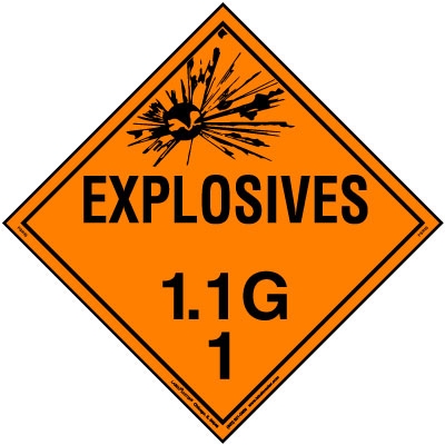 Explosive Class 1.1 G Placard, Vinyl