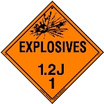 Explosive Class 1.2 J Placard, Tagboard