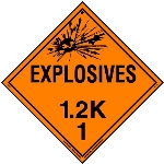 Explosive Class 1.2 K Placard, Tagboard