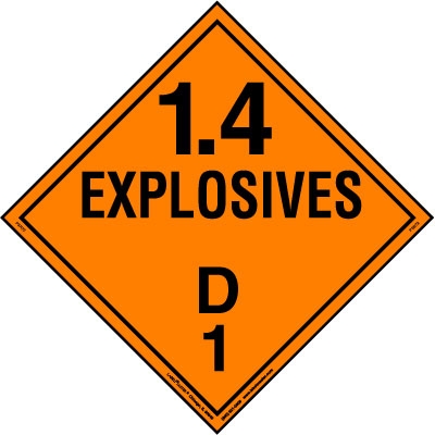 Explosive Class 1.4 D Placard, Vinyl