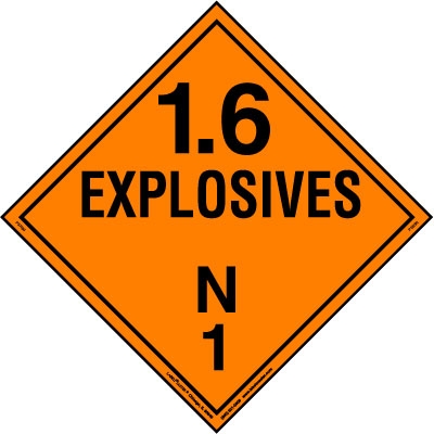 Explosive Class 1.6 N Placard, Tagboard