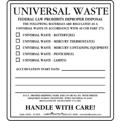Universal Waste Label Vinyl