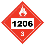 UN 1206 Flammable Liquid Placard, Tagboard
