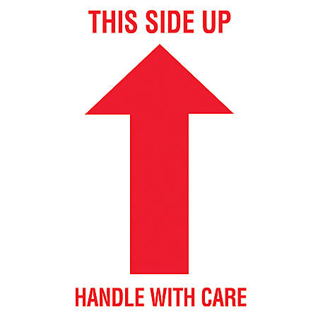 3 x 5" This Side Up Handle with Care Arrow Label 500ct Roll
