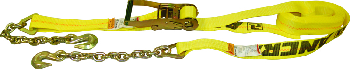 2" x 27' Ratchet Strap With Chain Anchors, Fixed end 34"
