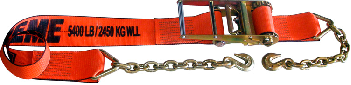 4" x 27' Ratchet Strap With Chain Anchors, Fixed end 18"