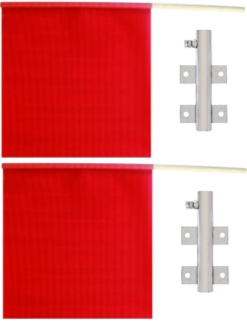 2 Red Cotton 18" x 18" Safety Flags with Holders