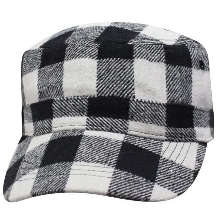 Black & White Buffalo Plaid Fatigue Cap