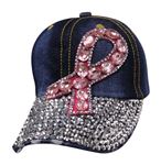 Denim Bling Pink Ribbon Cap