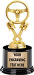Safe Driving Trophy, Black Base, Pistons with Steering Wheel