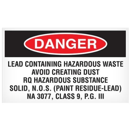 Abatement Labels, Lead Containing Hazardous Waste