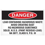 Abatement Labels, Lead Containing Hazardous Waste