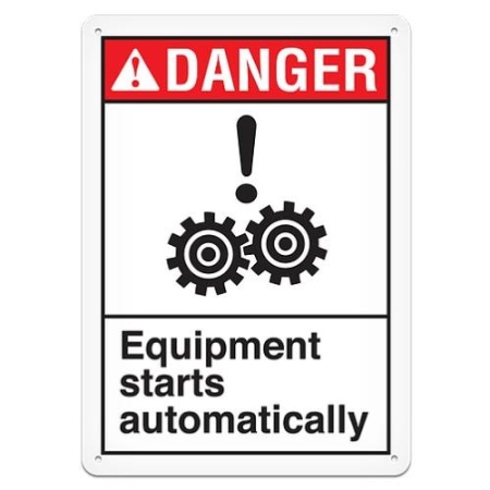 ANSI Safety Sign, Danger Equipment Starts Automatically