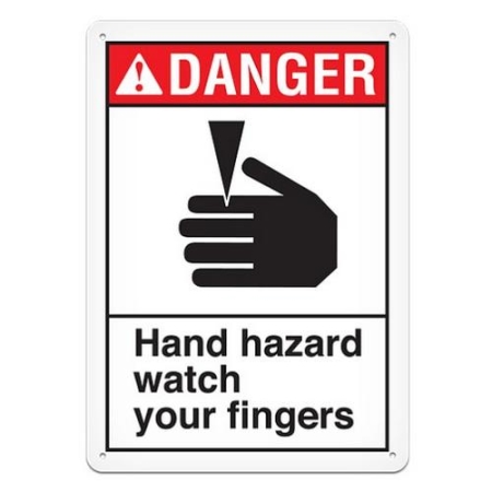 ANSI Safety Sign, Danger Hand Hazard Watch Your Fingers