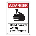 ANSI Safety Sign, Danger Hand Hazard Watch Your Fingers