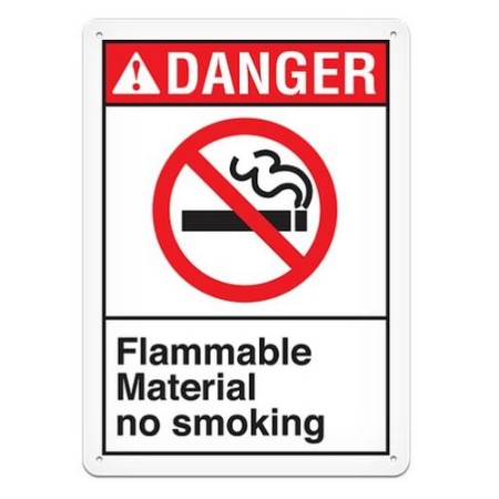 ANSI Safety Sign, Danger Flammable Material No Smoking