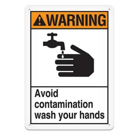 ANSI Safety Sign, Warning Avoid Contamination Wash Your Hands