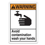 ANSI Safety Sign, Warning Avoid Contamination Wash Your Hands