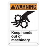 ANSI Safety Sign, Warning Keep Hands Out Of Machinery