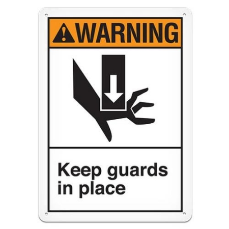 ANSI Safety Sign, Warning Keep Guards In Place