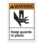 ANSI Safety Sign, Warning Keep Guards In Place