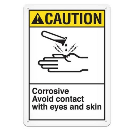 ANSI Safety Sign, Caution Corrosive Avoid Contact With Eyes And Skin