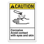 ANSI Safety Sign, Caution Corrosive Avoid Contact With Eyes And Skin
