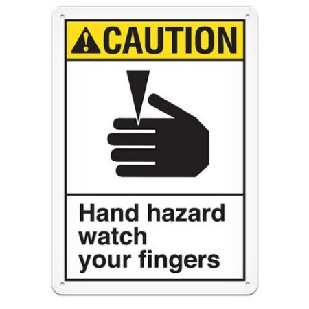 ANSI Safety Sign, Caution Hand Hazard Watch Your Fingers