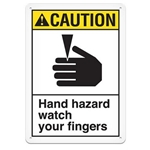 ANSI Safety Sign, Caution Hand Hazard Watch Your Fingers