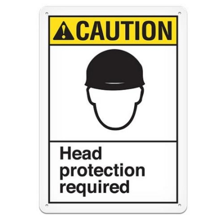 ANSI Safety Sign, Caution Head Protection Required