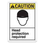 ANSI Safety Sign, Caution Head Protection Required