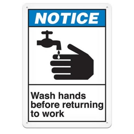 ANSI Safety Sign, Caution Wash Hands Before Returning To Work