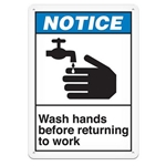 ANSI Safety Sign, Caution Wash Hands Before Returning To Work