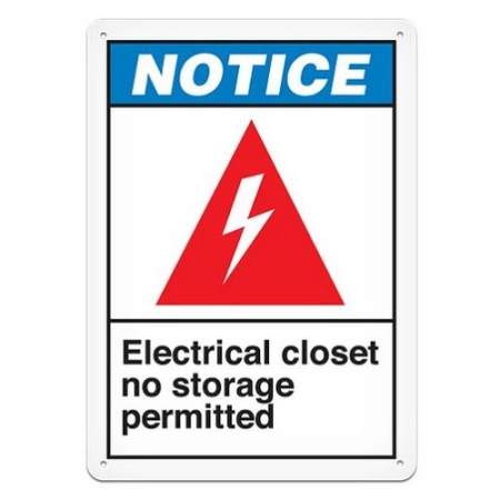 ANSI Safety Sign, Notice Electrical Closet No Storage Permitted