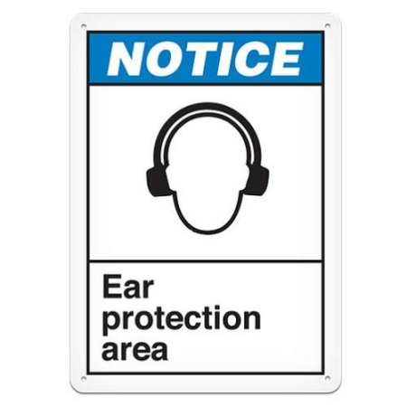 ANSI Safety Sign, Notice Ear Protection Area