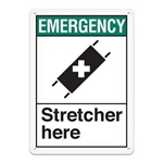 ANSI Safety Sign, Emergency Stretcher Here